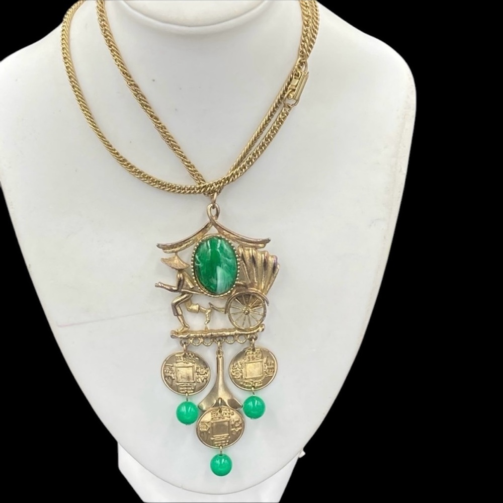 Vintage Chinese Rickshaw Man Dangle Necklace - Picture 2 of 6